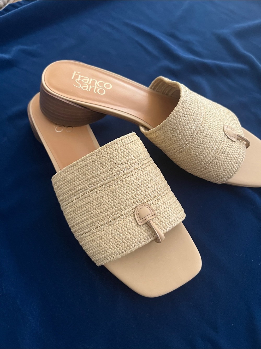 Franco Sarto Beige Raffia Slide Mules
